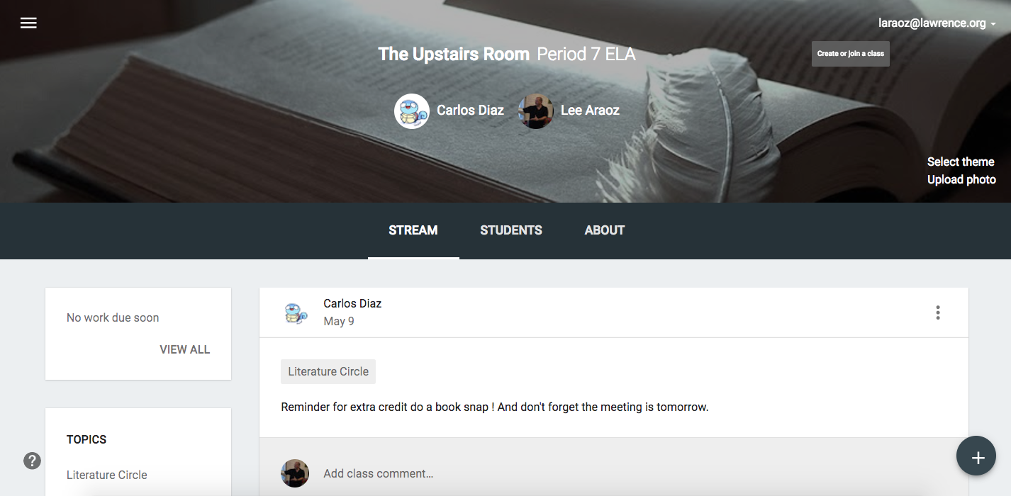 Google Classroom for Lit. Circles 4